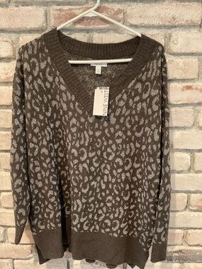 NWT Nine West Marled Brown Metallic-Thread Sweater, Size XXL.